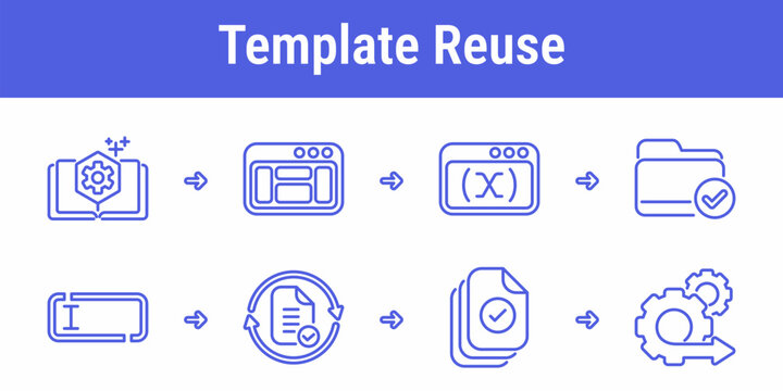 Prompt template reuse workflow icons with reusable prompt library layout editing variable setup approved folder instruction rewrite document approval and automation output