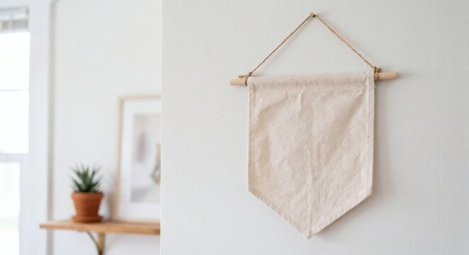 Blank white canvas wall hanging pennant flag mockup