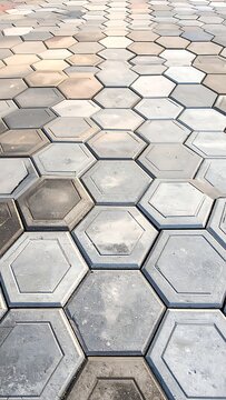 Hexagonal tile floor pattern closeup.