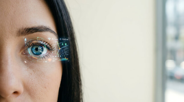 Woman eye with futuristic augmented reality digital interface