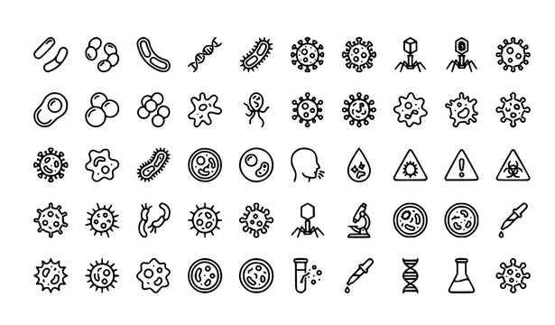 Minimalist pathogen and germ icon collection vector for medical illustration