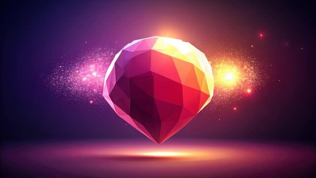A geometric heart floats amidst sparkling light and a vibrant color gradient