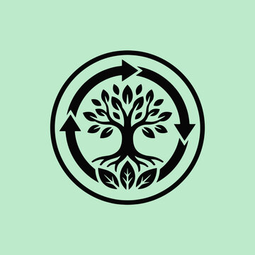 A black tree icon inside a circular recycling arrow symbol