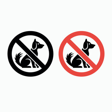 No pet allowed vector icons set, cat and dog prohibition sign collection, modern no animals permitted symbol, red circle slash warning graphic for public places.