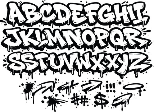 Alphabet Line Graffiti Street Fat Typeset Cartoon Vector