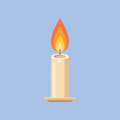 A single lit candle stands against a soft blue background color © Paula