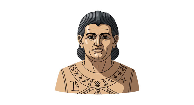 Vector illustration of a male figure portraying Jean-Fran&ccedil;ois Champollion, the scholar who deciphered Egyptian hieroglyphs, shown with a symbolic collar on a white background.
