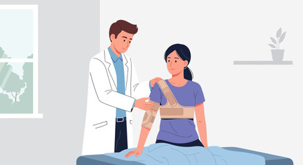 Obraz premium Doctor Assisting Patient with Arm Brace for Recovery