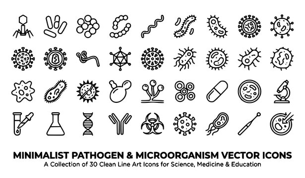 Medical microbiology germ and pathogen outline icons vector isolated on white