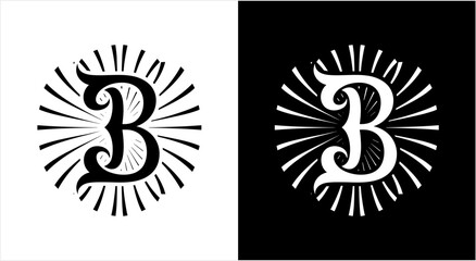 Elegant Letter B Emblem with Sunburst Rays Design. © Ramon
