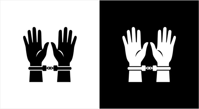 Iconic Representation of Handcuffed Hands in Black and White.