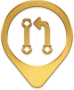 Shiny gold git pull request icon on metallic pin badge element