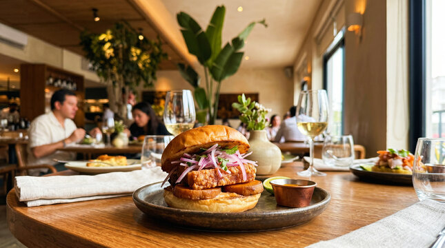 Peruvian Pan con Chicharr&oacute;n (bread with crispy golden pork belly) fried sweet potato, and red onion. A traditional food, sandwich from Peru