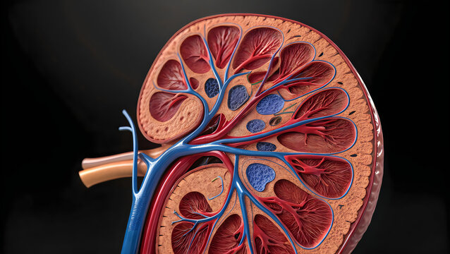 Human kidney with blood vessels cross-section