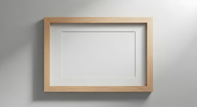 Wooden picture frame mockup on wall blank art display presentation