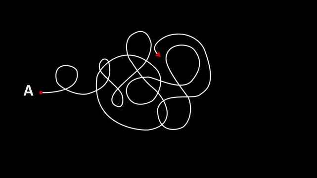 Complex and easy way from point A to B. hand drawn doodle scribble chaos path lines. kids tracing paths, creative illustration of route finding concept