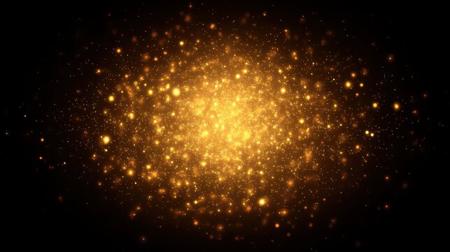 A radiant explosion of golden particles against a dark background, creating a mystical atmosphere.