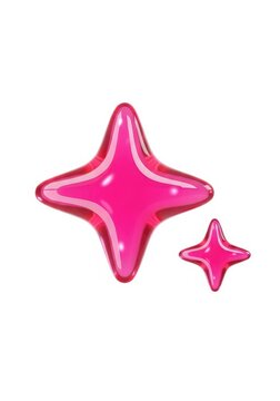 Glossy Pink 3D Sparkle Stars Isolated on White Background, Vibrant Glassy Four-Pointed Star Icons for Graphic Design