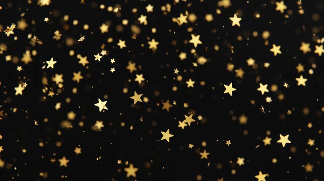 Golden star confetti sparkling against a dark backdrop, evoking celebration and joy.