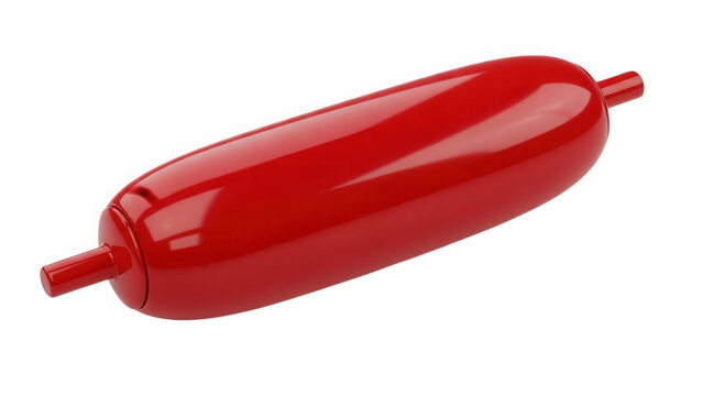 Red plastic sausage shaped toy for dogs isolated on transparent background