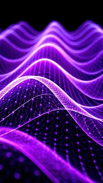 Abstract Quantum Particle Waves in Vibrant Purple Interference Pattern on Dark Background