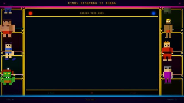 Pixelated fighters video game interface choose your hero selection