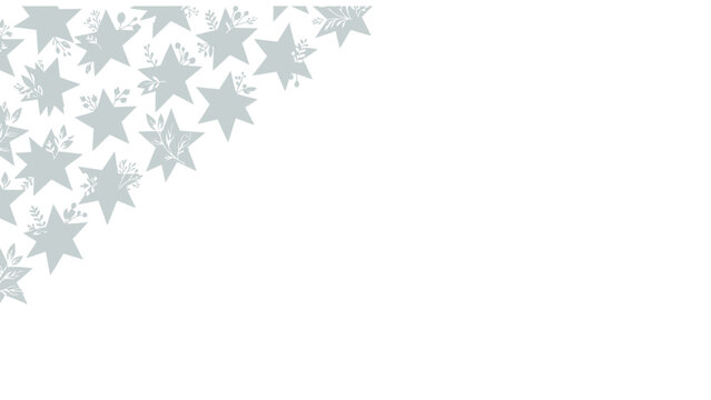 Soft pastel blue stars and floral elements pattern in the corner on a white background