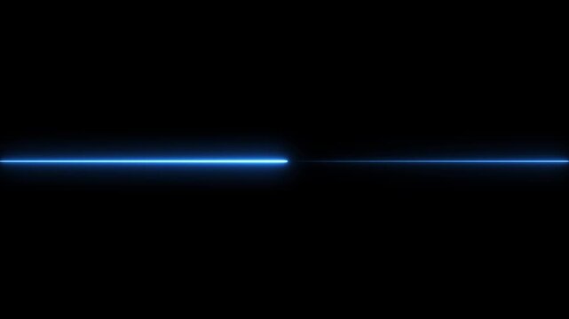 A single horizontal bright blue neon light line glows intensely against a completely black background creating a minimalist abstract futuristic visual with a subtle glow effect emanating from the