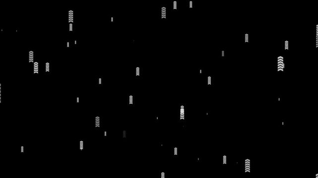 A dark black background scattered with numerous small vertical chevron arrows in varying shades of gray and white, some with thin connecting lines and subtle light effects Keywords: black, dark