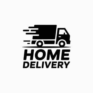 Fast Home Delivery Logo with Moving Truck Icon Express Shipping and Logistics Vector