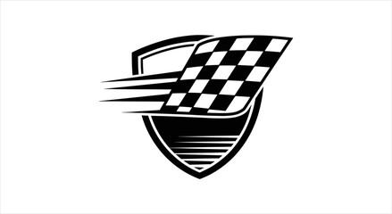 Racing Shield Emblem with Speed Lines and Checkered Flag. © Firza