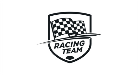 Racing Team Emblem with Checkered Flags and Shield. © Firza
