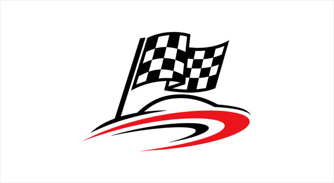 Racing Flag and Sports Car Silhouette Logo Design.