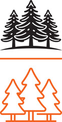 Obraz premium Pine tree vector icons set with black and orange evergreen forest symbols for nature and outdoor design