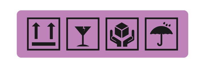 Fototapeta premium Collection of four international shipping hazard symbols on a purple background isolated on transparent background