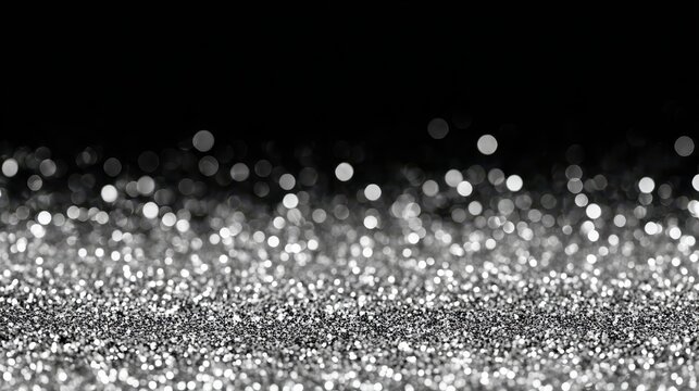 Shimmering silver bokeh background with sparkling glitter effect.