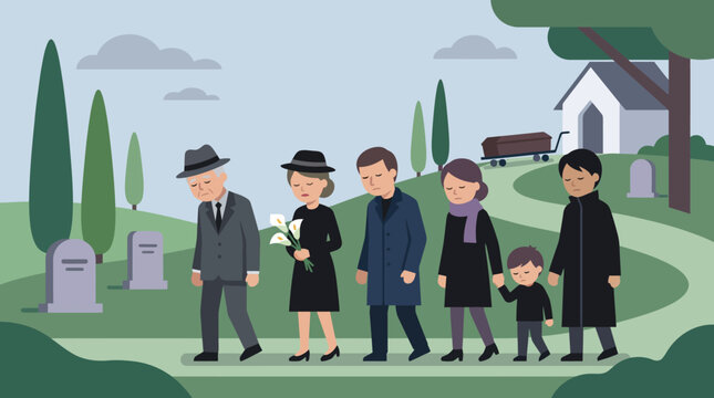 A family walking to a funeral service.