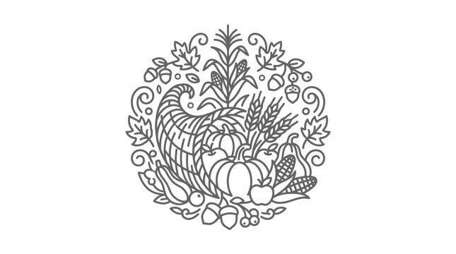 Thanksgiving cornucopia harvest horn of plenty line art icon.