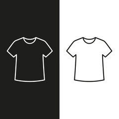 Fototapeta premium A simple white t-shirt outline on a black background and a black outline t-shirt on a white background, representing clothing