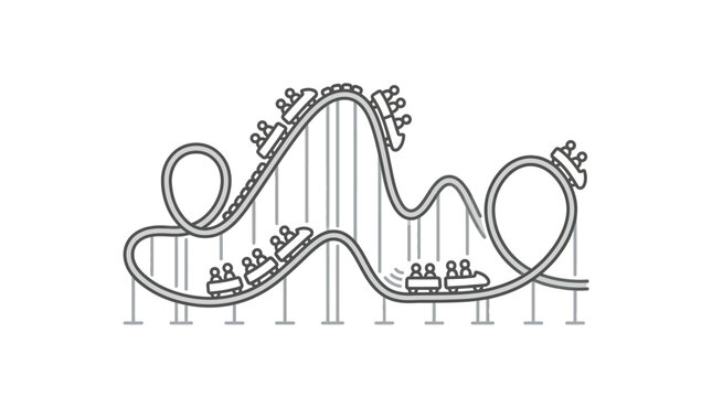 Long roller coaster rail with multiple cars and riders.