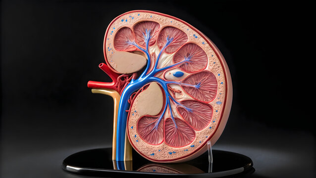 Detailed anatomical model of human kidney with blood vessels