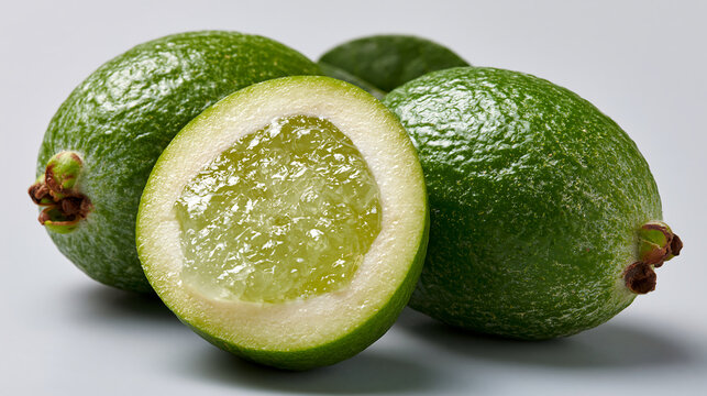 Feijoas Green Oval Cut Half White Flesh Light Gray