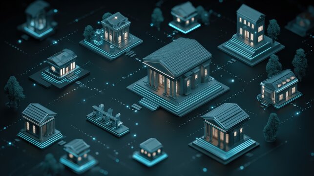 Futuristic digital banking ecosystem with glowing transaction networks concept