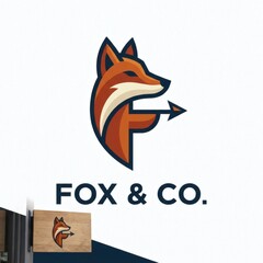 Obraz premium Logo Design with a Fox and Letter F: A stylized, modern logo featuring a fox's head integrated with the letter 'F' and an arrow, symbolizing speed and direction.