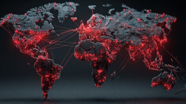 Dark futuristic world map showing fragmented digital ecosystems AI sovereignty concept