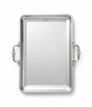 Silver tray with handles isolated on white background