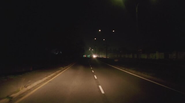 Night Driving Spooky Road Street Lights Flashing, 4K