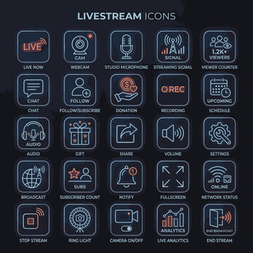Collection of livestream icons graphics.