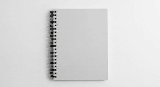 Gray spiral bound notebook on white background blank
