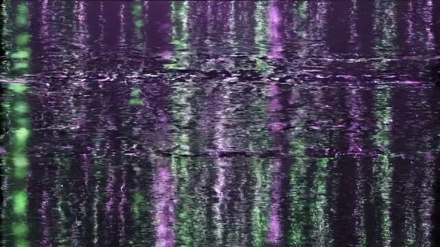 Abstract Digital Data Matrix Rain with Glowing Purple and Green Particle Streams. 4K Video